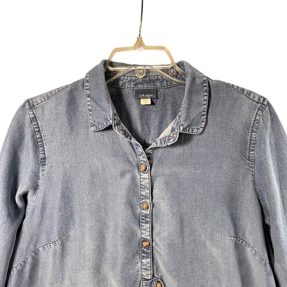 J Jill Womens Denim Tunic Top PM Chambray Long Sleeve Casual Shirt Pockets - Picture 3 of 15